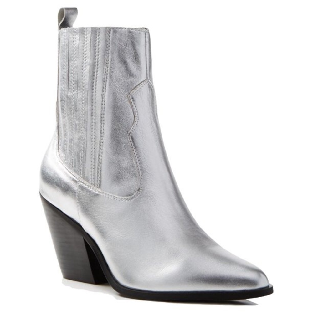 Metallic Cowboy Western Booties Pointed Silver